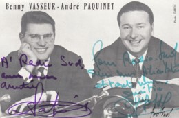 CARTE PUB 15 X 10 DISQUES FESTIVAL  -BENNY VASSEUR ANDRE PAQUINET  ET " LES TROMBONES PARADERS - " AUTOGRAPHES - JAZZ - Zangers & Muzikanten