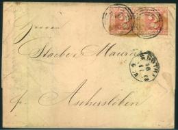 1851, 2 Silbergroschen Rosarot Zweimal Auf Faltbriefhülle Ab GOTHA Nach Aschersleben. - Storia Postale