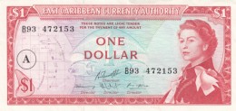 East Caribbean Currency Authority  #13h 1 Dollar, 'A' In Circle Over-print, 1965 Issue Banknote - Ostkaribik