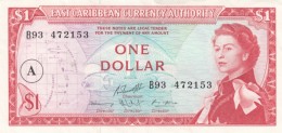 East Caribbean Currency Authority  #13h 1 Dollar, 'A' In Circle Over-print, 1965 Issue Banknote - Caraïbes Orientales