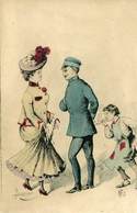 FASHION CARICATURE - LADY AND MAN OLD Postcard - 1900-1949