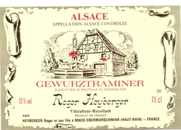 Etiket Etiquette - Vin - Wijn - Alsace  - Gewurztraminer  - Roger Heyberger - Obermorschwihr - Gewürztraminer