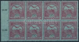 ** 1913 Turul 50f ívsarki Nyolcas Tömbben, Benne A 35f/50f Tévnyomat (130.000) / Mi 121 Margin Block Of  With Mi 120F Er - Altri & Non Classificati