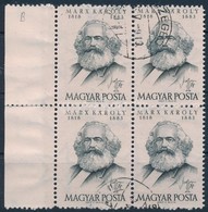 O 1953 Karl Marx ívszéli Négyestömb, A Két Szélső Bélyeg 2 Foggal Nagyobbra Fogazva - Altri & Non Classificati