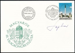 1992 A Magyarok III. Világkongresszusa FDC A Tervező, Saphier Herbert Aláírásával - Altri & Non Classificati