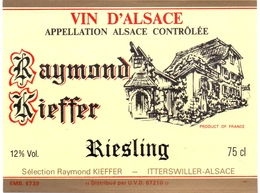 Etiket Etiquette - Vin - Wijn - D'Alsace - Riesling - Raymond Kiefer - Riesling