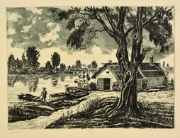 Blahos Rudolf (1917-1986): Tisza-part, Rézkarc, Papír, Jelzett, 28,5×39 Cm - Sonstige & Ohne Zuordnung