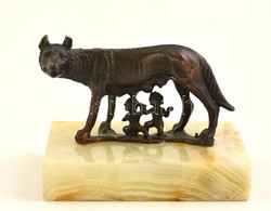 Romulus és Remus, ón, Alabástrom Talapzaton, Jelzés Nélkül, M: 5 Cm, H: 8,5 Cm - Sonstige & Ohne Zuordnung