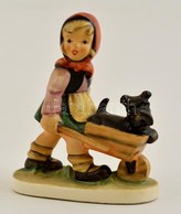 Friedel Bavaria Kislány Kutyával, Kerámia Figura, Kézzel Festett, Jelzett, Hibátlan, M: 15 Cm - Otros & Sin Clasificación