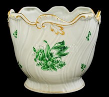 Herendi Virágmintás Porcelán Kaspó, Kézzel Festett, Jelzett, Kis Kopásnyomokkal, M: 15 Cm, D: 19 Cm - Other & Unclassified