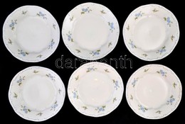 Zsolnay Virágmintás Porcelán Lapos Tányér, 6 Db, Részben Kézzel Festett, Részben Matricás, D: 24 Cm - Altri & Non Classificati