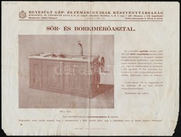 Cca 1920 Egyesült Gép- és Fémárugyárak Részvénytársaság Sör- és Borkimérő Asztalának Szórólapja, Hajtott, Foltos - Advertising