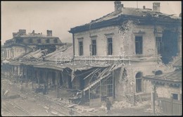 Cca 1914 Szétlőtt Vasútállomás, Fotólap, 9×14 Cm - Non Classificati