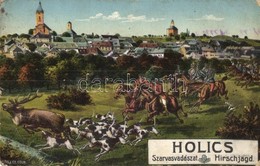 * T3/T4 Holics, Holic; Szarvasvadászat. Heiss & Co. Kunstanstalt / Hirschjagd /deer Hunting, Hunters On Horseback, Dogs  - Non Classificati