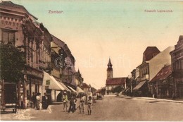 * T2/T3 Zombor, Sombor; Kossuth Lajos Utca, Stebler Antal üzlete, Ortodox Templom. Kiadja Schőn 563. / Street View, Shop - Ohne Zuordnung