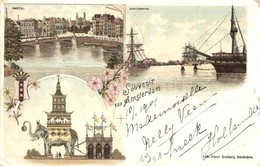 T2/T3 Amsterdam, Amstel, Oosterdok / River, Port. Lith. Electr. Drukkerij Art Nouveau, Floral, Litho - Non Classificati