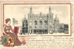 T2/T3 1902 Amsterdam, Stadsschouwburg / Theater. J. H. Schaefer Art Nouveau, Emb. Litho Frame With Coat Of Arms (EK) - Sin Clasificación