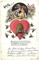 T3 1901 Gruss Aus Diószegh / Romantic Couple, Beehive, Philipp Frey & Co. Litho (EB) - Ohne Zuordnung