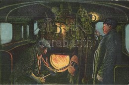 T2/T3 Eisenbahner-Postkarte Balkanzug Für Kriegerheimstätten 2. Im Führerstand Der Balkanzugslokomotive. Druck Von A. Ha - Non Classificati