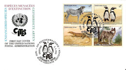 United Nations Wien 1993 Endangered Species (I): Sebra, Penguin, Wolf, Desert Monitor (Varan) Fauna Mi 143-6 In Bloc FDC - Briefe U. Dokumente