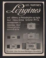 Pub Papier 1927 MONTRE Horlogerie LONGINES   Temps Heure  Montres Gousset - Werbung