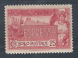 1907 SAN MARINO ESPRESSO 25 CENT MH * - RR7957-2 - Sellos De Urgencia