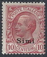 1912 EGEO SIMI EFFIGIE 10 CENT MH * - RR12395 - Egée (Simi)