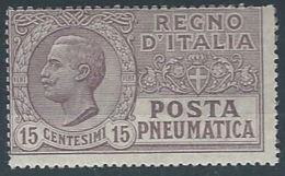 1913-23 REGNO POSTA PNEUMATICA 15 CENT MH * - RR12896-5 - Poste Pneumatique