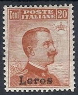 1917 EGEO LERO EFFIGIE 20 CENT VARIETà DOPPIA SOPRASTAMPA MH * - RR12392 - Ägäis (Lero)