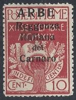 1920 ARBE REGGENZA DEL CARNARO 10 CENT I TIPO MH * - RR12201 - Arbe & Veglia