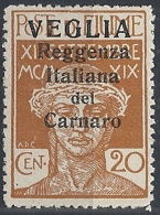 1920 VEGLIA REGGENZA DEL CARNARO 20 CENT I TIPO MH * - RR12202 - Arbe & Veglia