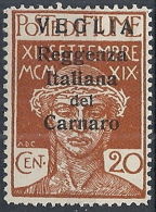 1920 VEGLIA REGGENZA DEL CARNARO 20 CENT II TIPO MH * - RR12202 - Arbe & Veglia