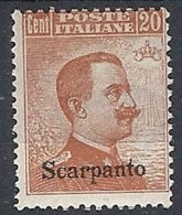 1921-22 EGEO SCARPANTO EFFIGIE 20 CENT MH * - RR12397 - Egeo (Scarpanto)