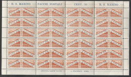 1928 SAN MARINO PACCHI POSTALI 50 CENT FOGLIO CON DECALCO - Parcel Post Stamps