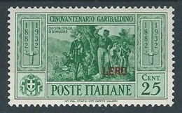 1932 EGEO LERO GARIBALDI 25 CENT MH * - RR13587-2 - Egée (Lero)