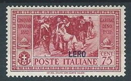 1932 EGEO LERO GARIBALDI 75 CENT MH * - RR13586 - Egée (Lero)