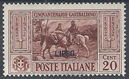 1932 EGEO LIPSO GARIBALDI 20 CENT MH * - RR12420 - Egeo (Lipso)