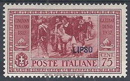 1932 EGEO LIPSO GARIBALDI 75 CENT MH * - RR12420 - Ägäis (Lipso)