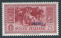 1932 EGEO PATMO GARIBALDI 75 CENT MH * - RR13581 - Egée (Patmo)