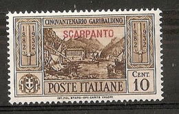 1932 EGEO SCARPANTO GARIBALDI 10 CENT MH * - RR7402 - Aegean (Scarpanto)