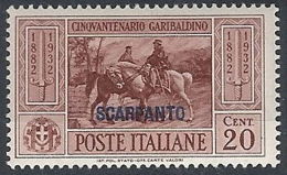 1932 EGEO SCARPANTO GARIBALDI 20 CENT MH * - RR12416 - Ägäis (Scarpanto)