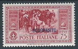 1932 EGEO SCARPANTO GARIBALDI 75 CENT MH * - RR13580 - Egeo (Scarpanto)