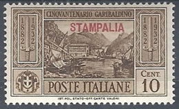 1932 EGEO STAMPALIA GARIBALDI 10 CENT MH * - RR12414 - Ägäis (Stampalia)