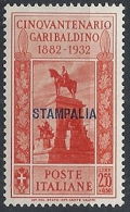 1932 EGEO STAMPALIA GARIBALDI 2,55 LIRE MH * - RR12415 - Ägäis (Stampalia)