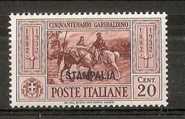 1932 EGEO STAMPALIA GARIBALDI 20 CENT MH * - RR7408 - Egeo (Stampalia)