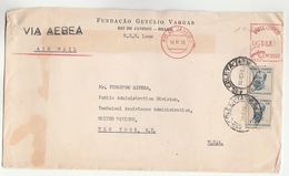 1955 BRAZIL Getulio Vargas Foundation To UN NY USA Franked Meter & Stamps COVER United Nations Airmail - Cartas & Documentos