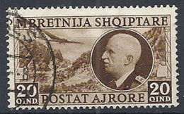 1939 ALBANIA USATO POSTA AEREA EFFIGIE 20 Q - RR12218 - Albanie