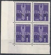 1944 RSI GNR VERONA POSTA AEREA 1 LIRA QUARTINA LUSSO MNH ** - RSI165-2 - Luftpost