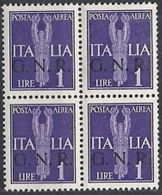 1944 RSI GNR VERONA POSTA AEREA 1 LIRA QUARTINA MNH ** - RSI166 - Poste Aérienne