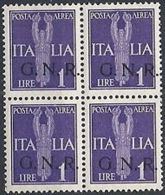 1944 RSI GNR VERONA POSTA AEREA 1 LIRA QUARTINA MNH ** - RSI166-2 - Correo Aéreo